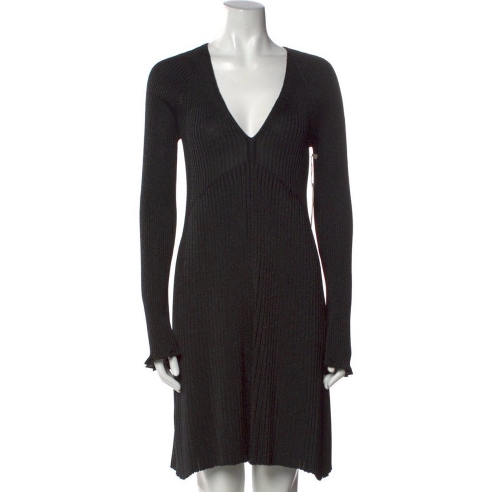 KHAITE‎ Black Ribbed V-Neck Long-Sleeve Knit Dress